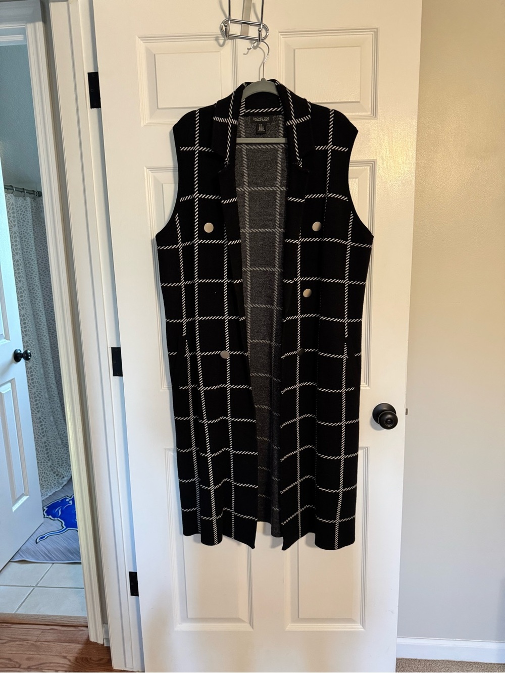 Rachel Zoe Black and White Windowpane Sweater Duster Vest